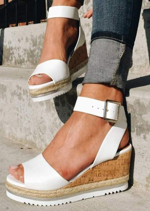 

Sandals Buckle Strap Peep Toe Wedge Sandals in White. Size: ,41