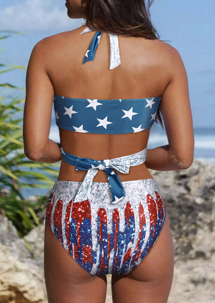 

Bikini Sets Glitter American Flag Halter Tie Bikini Set in Multicolor. Size