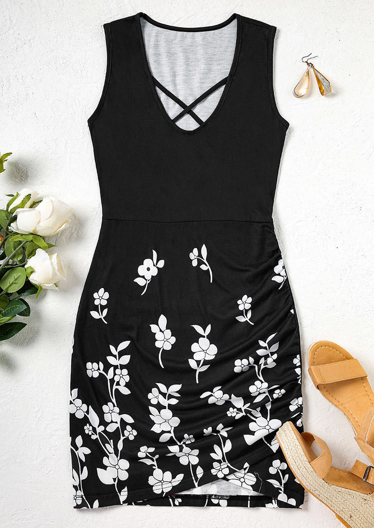 

Bodycon Dresses Floral Criss-Cross Wrap Bodycon Dress in Black. Size: L,M,,XL
