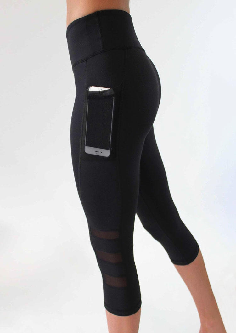 

Activewear Pocket Mesh Yoga Sports Activewear Leggings in Black. Size
