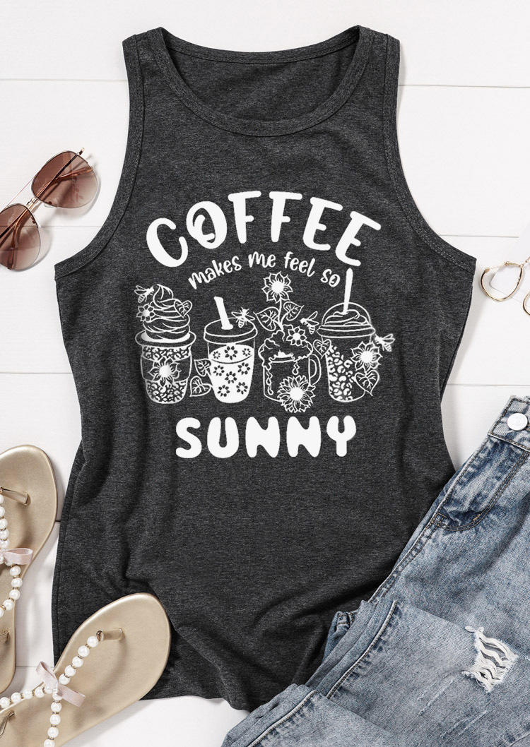 

Tank Tops Coffee Makes Me Feel So Sunny Racerback Tank Top - Dark Grey in Gray. Size