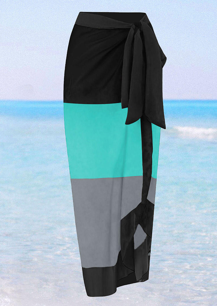 

One-Pieces Swimsuit 2Pcs Color Block Tie Cover Up And Drawstring One-Piece Bathing Suit Swimwear in Multicolor. Size: M