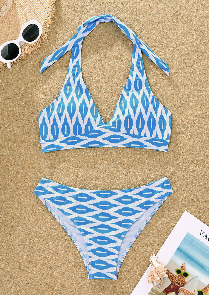 

Bikini Sets Geometric Aztec Halter Bikini Set in Blue. Size: L,M,,XL