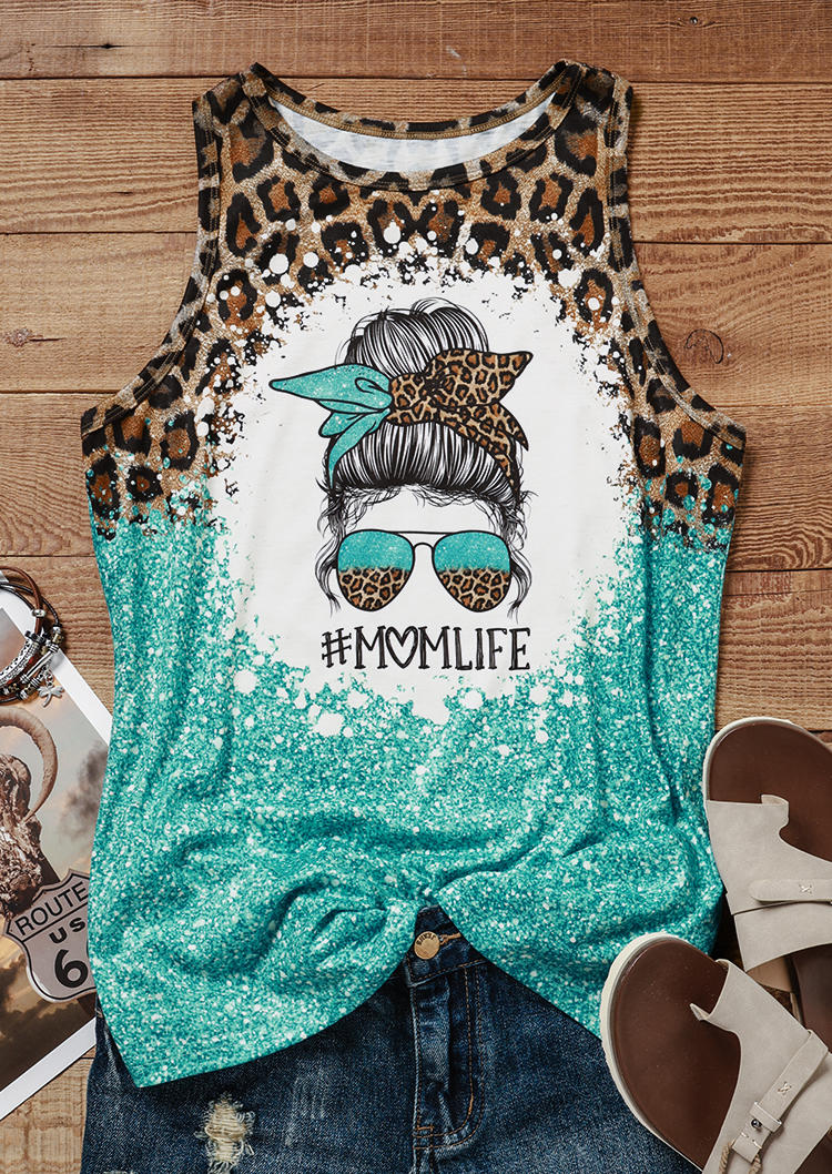 

Tank Tops Momlife Leopard Glitter Bleached Tank Top in Multicolor. Size