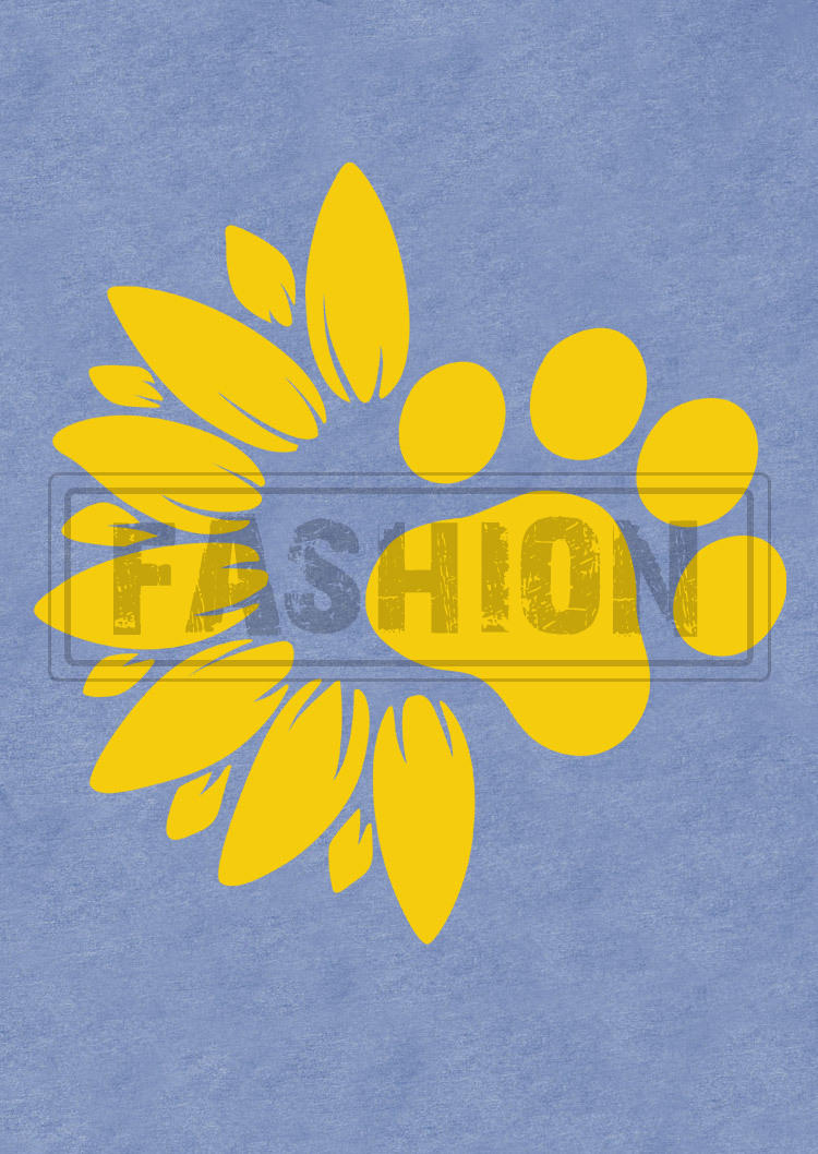 Paw Sunflower O-Neck T-Shirt Tee - Blue