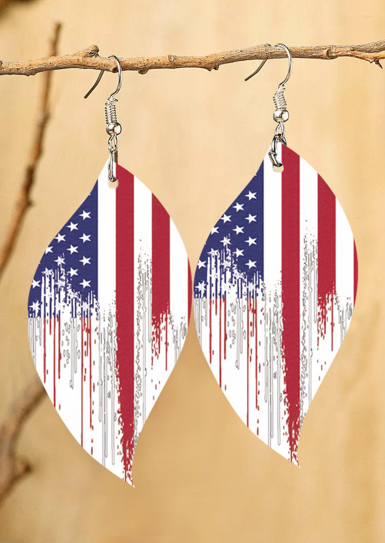 

Earrings American Flag Leaf PU Leather Earrings in Multicolor. Size