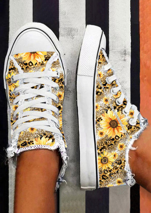 

Sneakers Leopard Sunflower Glitter Lace Up Flat Sneakers in Multicolor. Size: ,38,39,40,41