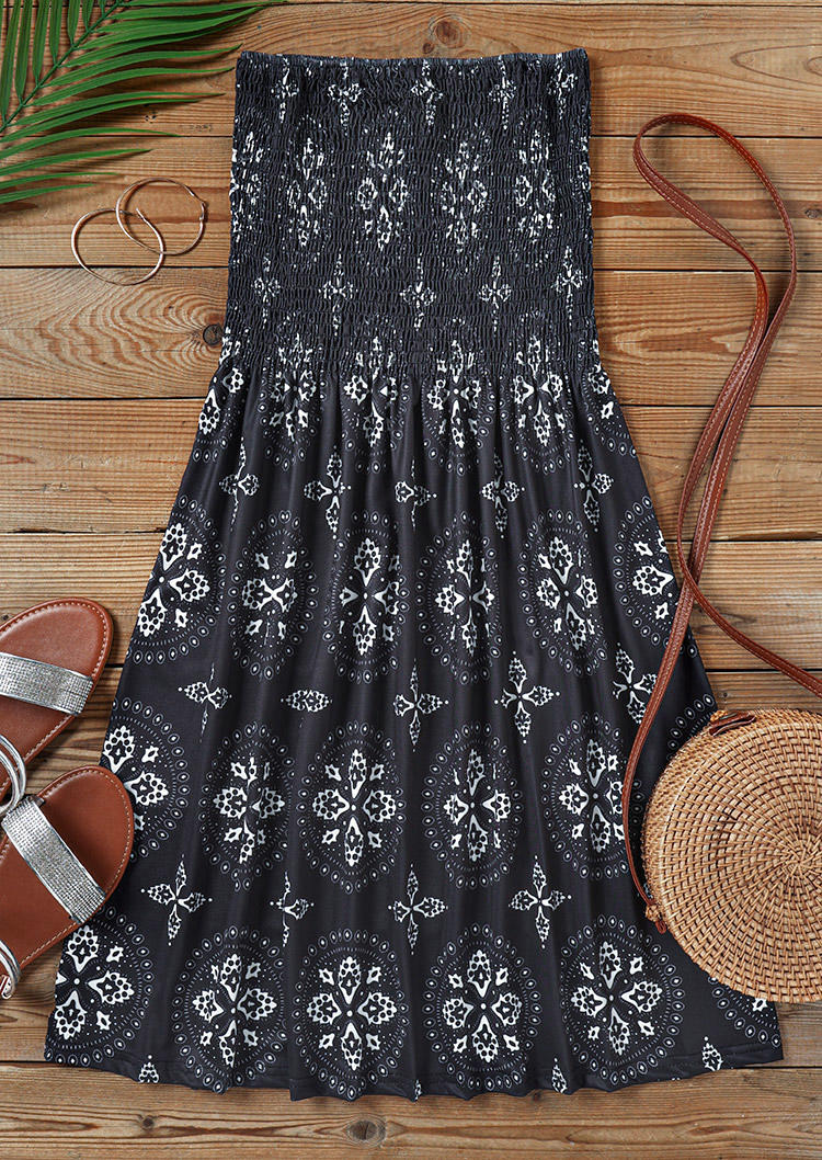 

Mini Dresses Smocked Strapless Bandeau Ethnic Mini Dress in Black. Size: ,XL