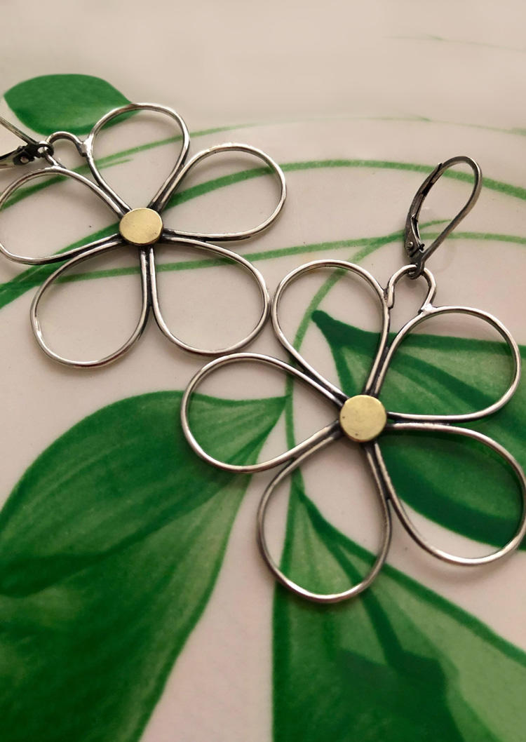 

Earrings Large Floral Alloy Bohemian Earrings in Silver. Size