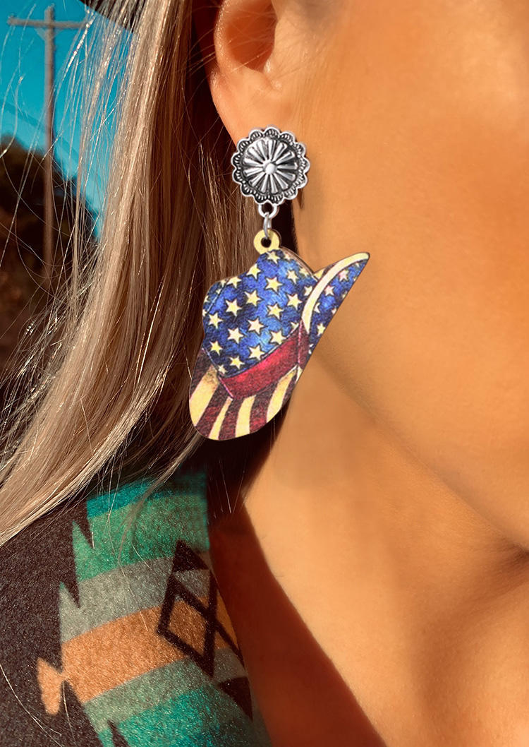 

Earrings Floral American Flag Cowboy Hat Earrings in Multicolor. Size