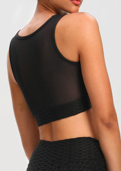 

Activewear Jacquard Bubble Mesh Sports Activewear Crop Tank in Black. Size