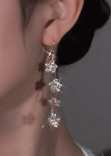 

Earrings Floral Rhinestone Tassel Earrings in Gold. Size