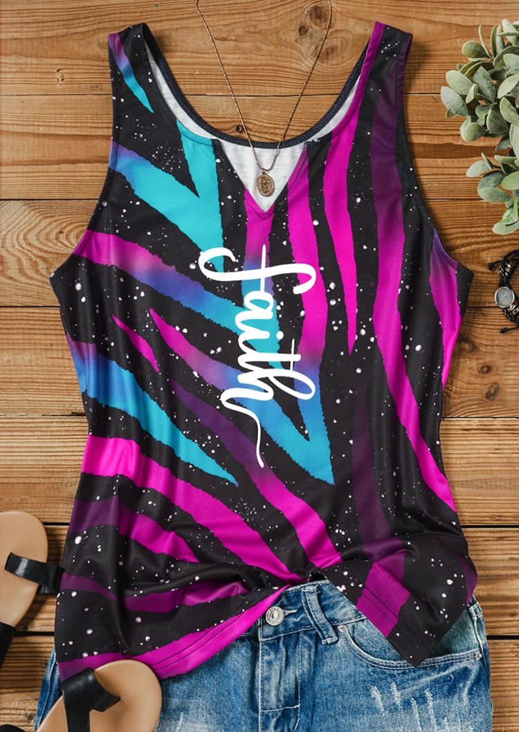 

Tank Tops Faith Gradient Glitter Notched Collar Tank Top in Multicolor. Size: L,M,,XL
