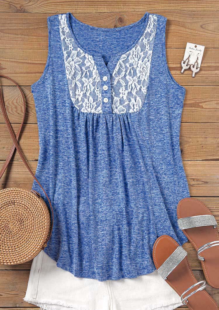 

Tank Tops Lace Splicing Ruffled Button Tank Top - Sky Blue in Blue. Size: L,M,,XL