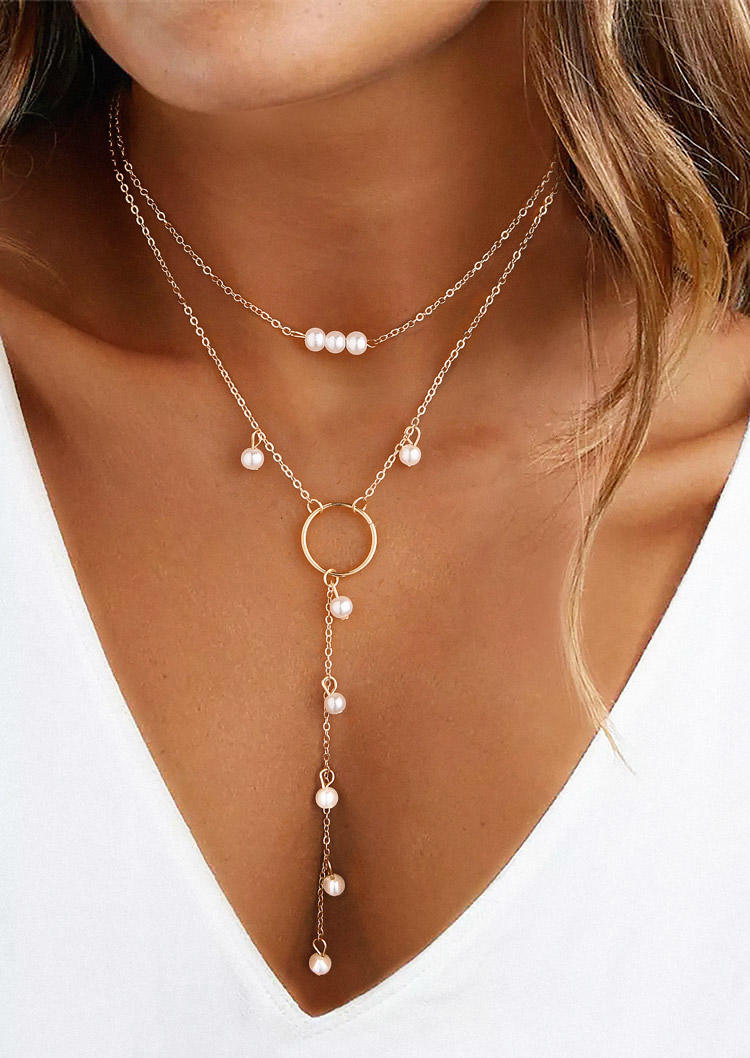 

Necklaces Pearl Circular Ring Dual-Layered Pendant Necklace in Gold. Size
