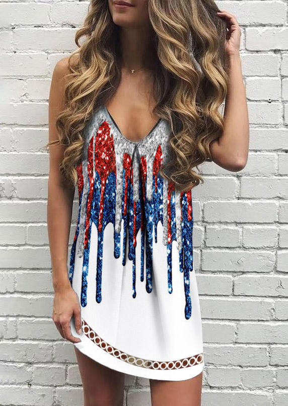American Flag Glitter Hollow Out Mini Dress