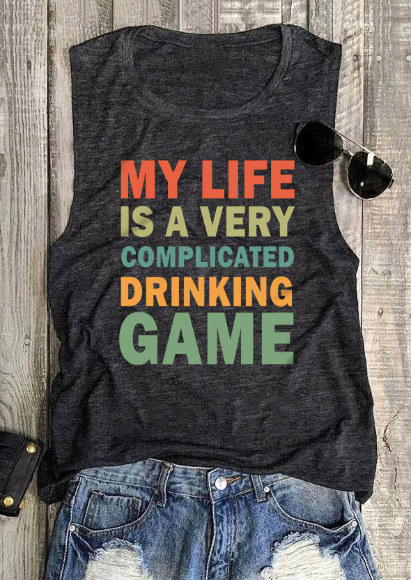 

Tank Tops My Life Is A Very Complicated Drinking Game Tank Top - Dark Grey in Gray. Size