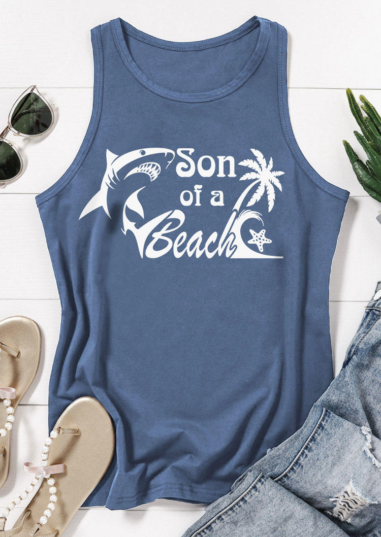 

Tank Tops Son Of A Beach Coconut Tree Shark Starfish Racerback Tank Top in Blue. Size: L,M