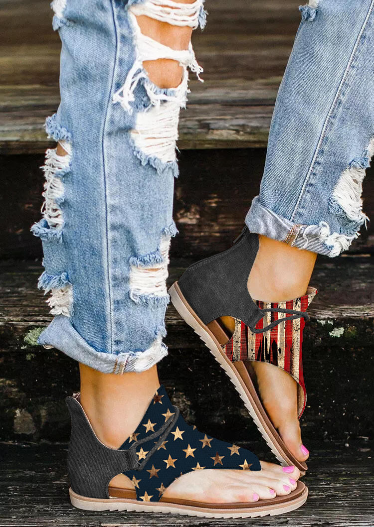 

Sandals American Flag Star Striped Zipper Flat Sandals in Multicolor. Size