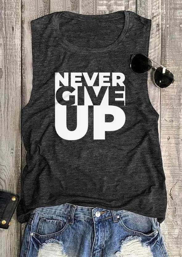 

Tank Tops Never Give Up O-Neck Tank Top - Dark Grey in Gray. Size