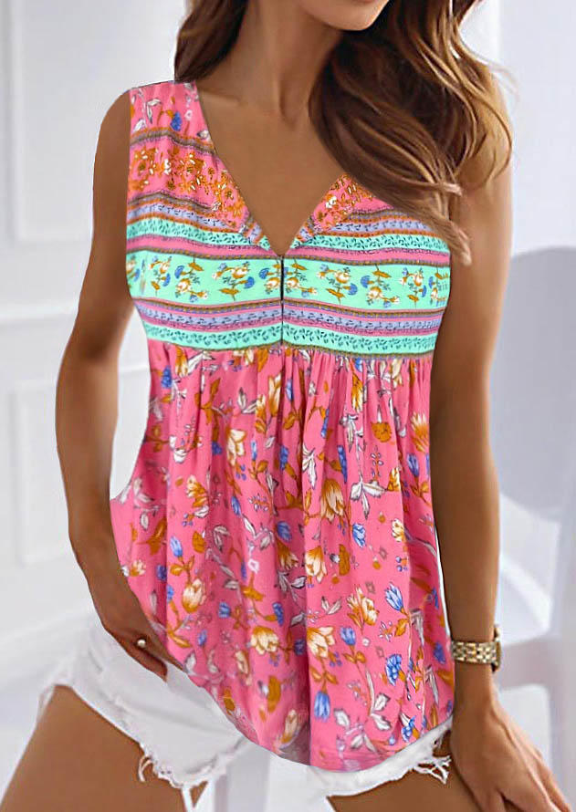 

Tank Tops Ditsy Floral Ruffled Striped Tank Top in Multicolor. Size: M