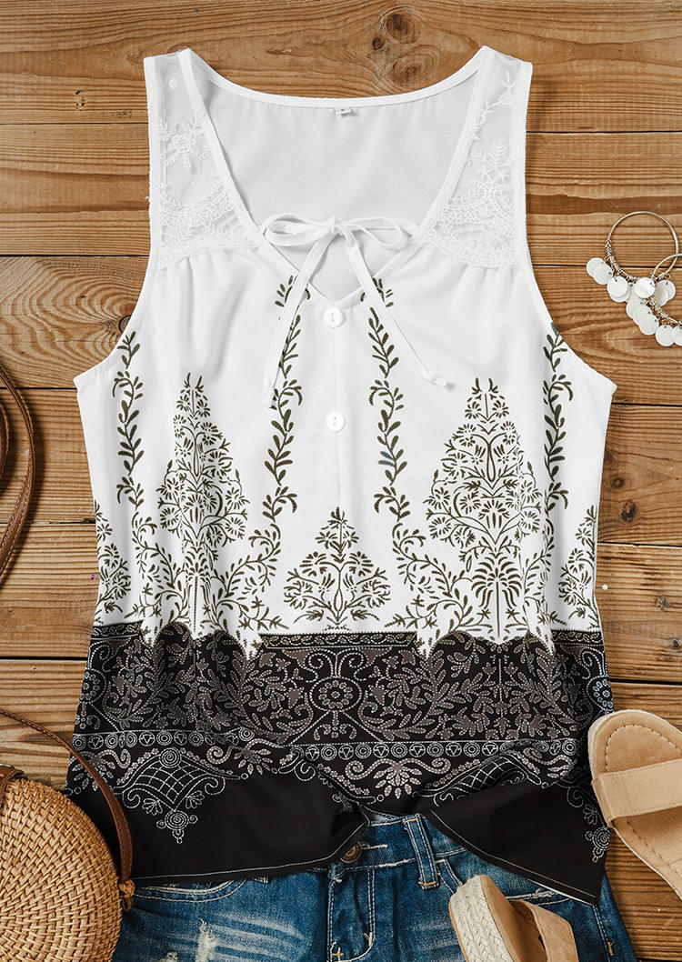 

Tank Tops Floral Lace Splicing Tie Ethnic Style Tank Top in Multicolor. Size: ,XL