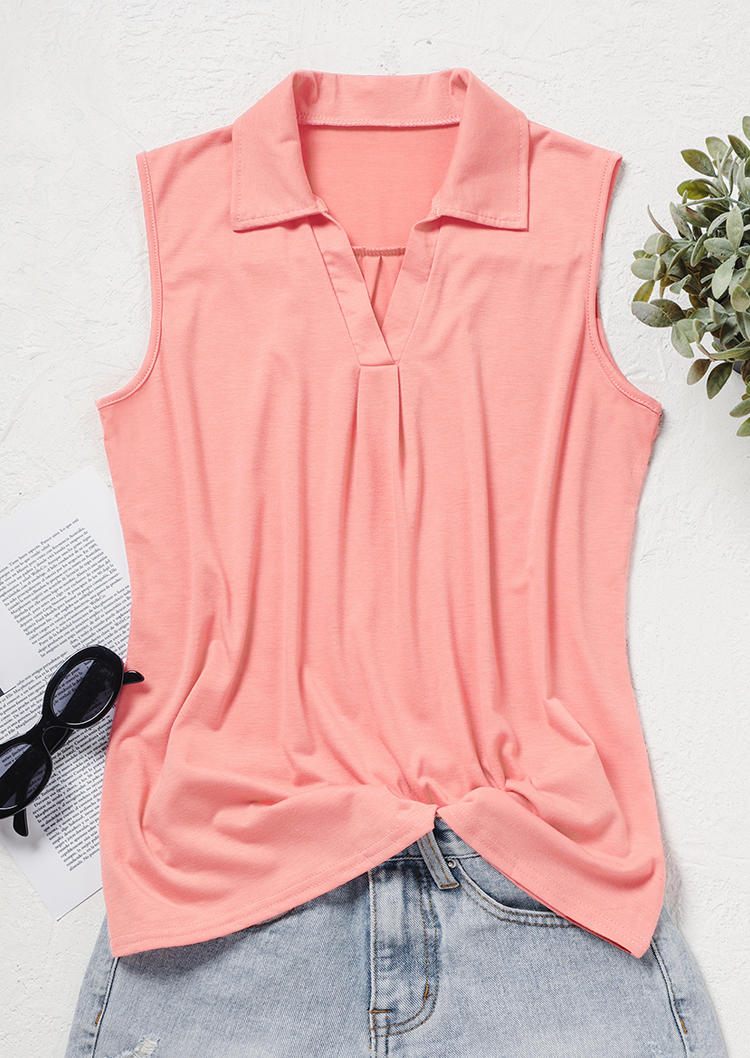 Ruffled Turn-down Collar Tank - Light Pink