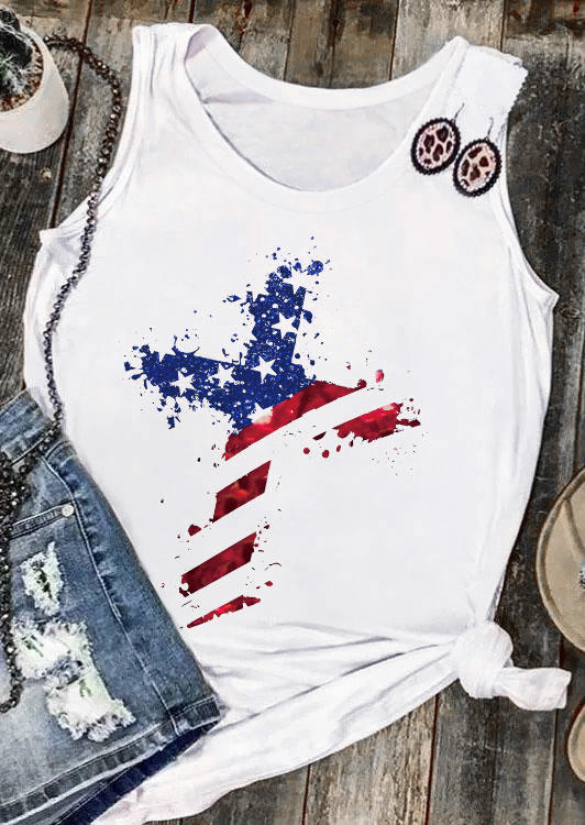 

Tank Tops American Flag Cross Tank Top in White. Size