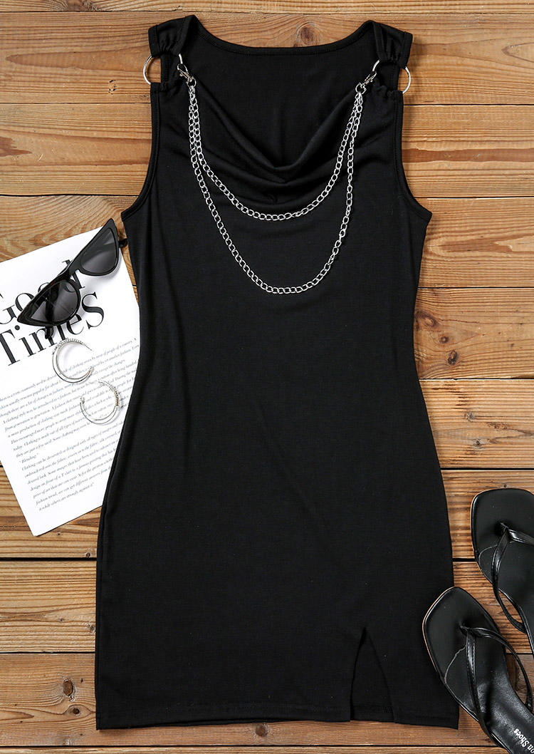 

Bodycon Dresses Metal Chain Slit Draped Bodycon Dress in Black. Size
