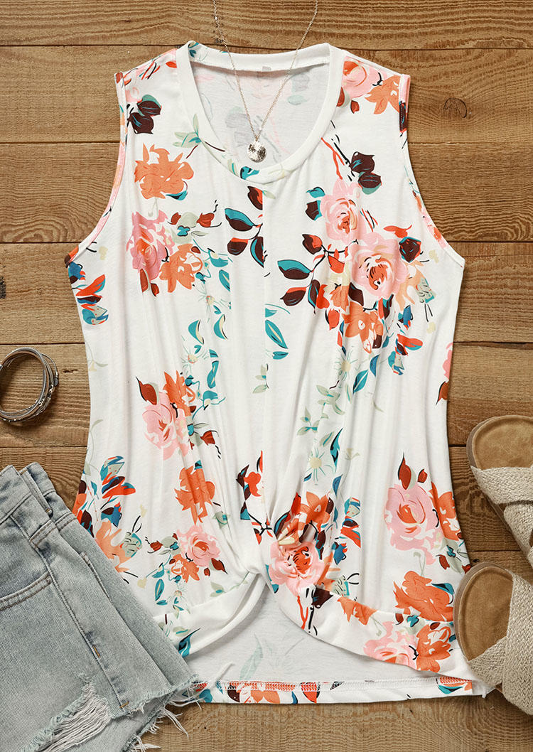 

Tank Tops Floral Twist Pastoral U-Neck Tank Top in Multicolor. Size