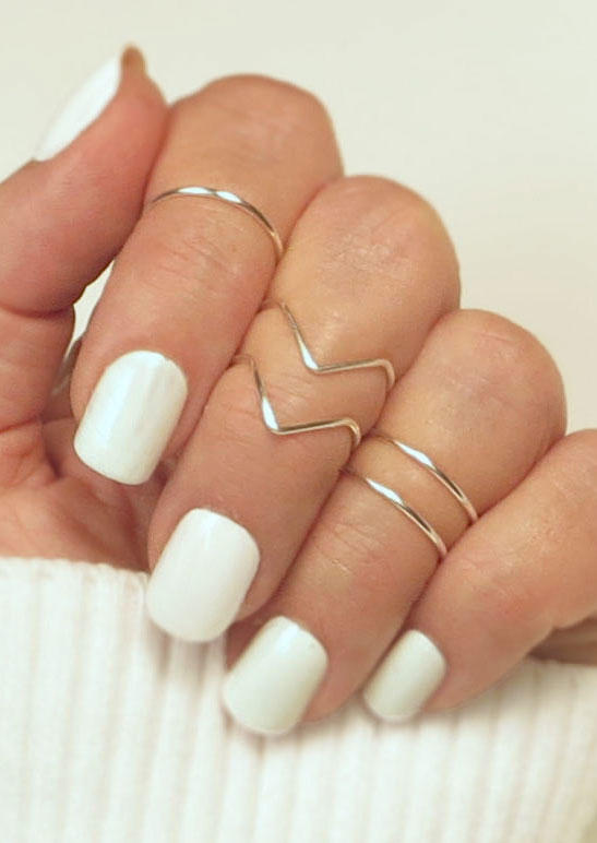 

Rings 5Pc Simple Chevron Open Alloy Ring Set in Silver. Size