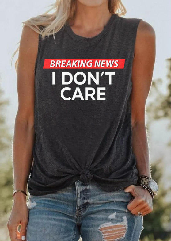 

Tank Tops Breaking News I Don't Care Tank Top - Dark Grey in Gray. Size