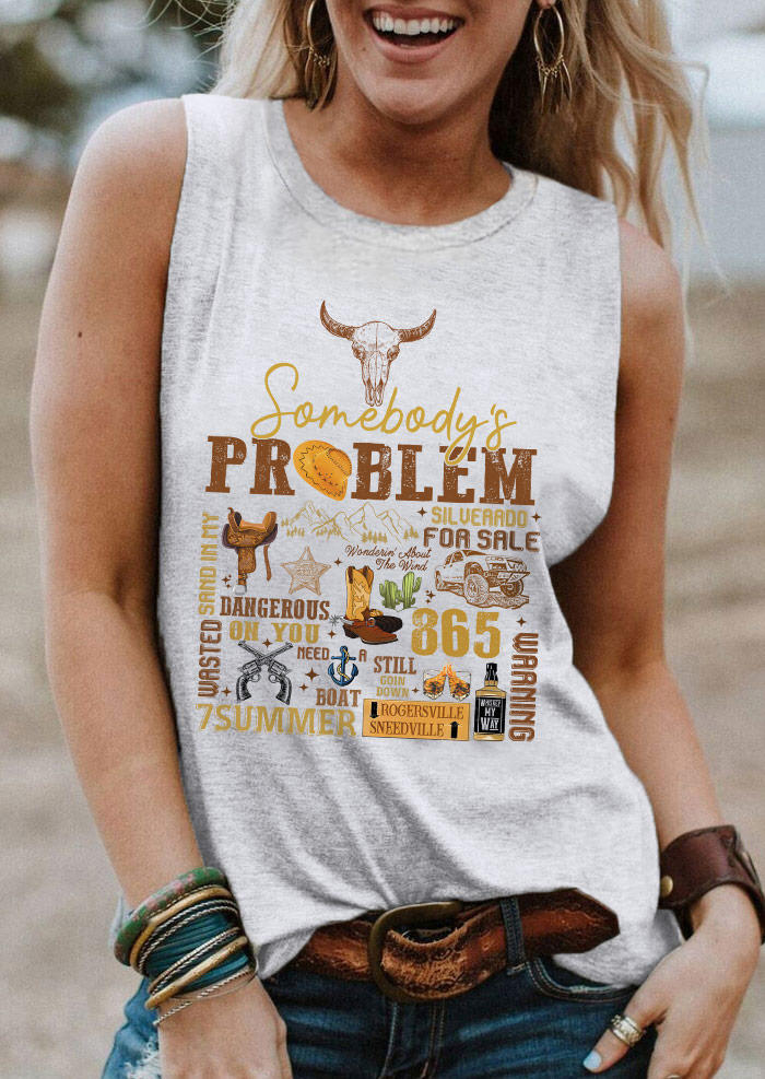 

Tank Tops Somebody' Problem Steer Skull Tank Top - Light Grey in Gray. Size