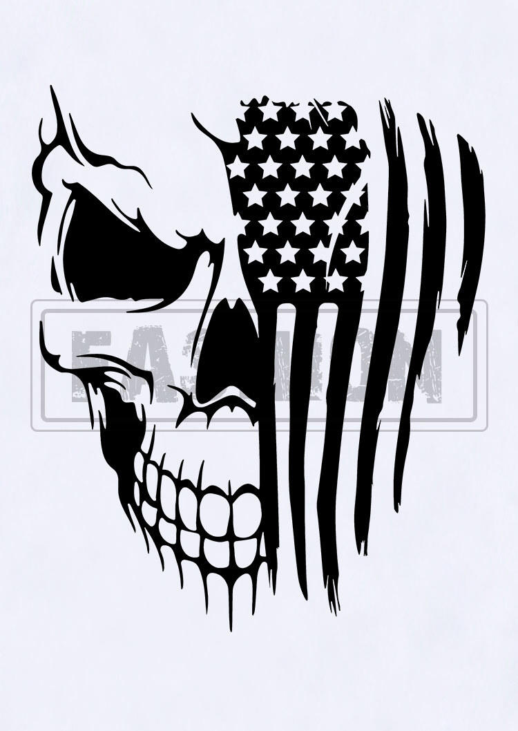 American Flag Skull O-Neck Tank - White