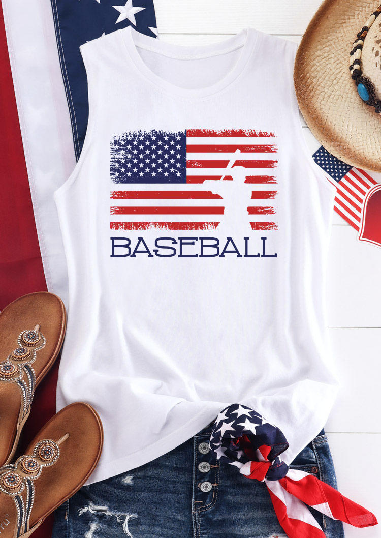 

Tank Tops Baseball American Flag Tank Top in White. Size