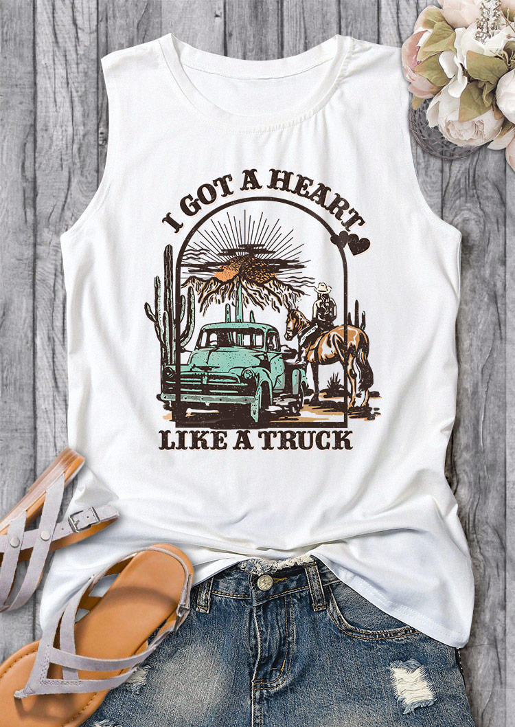 

Tank Tops I Got A Heart Like A Truck Cactus Cowboy Tank Top in White. Size