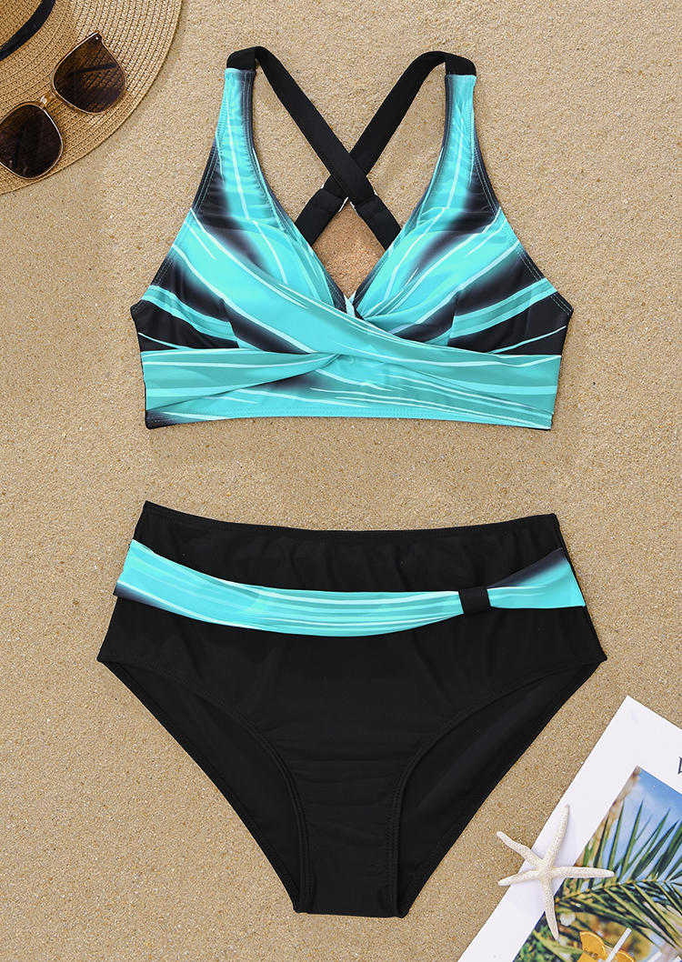 

Bikini Sets Color Block Criss-Cross Bikini Set in Blue. Size