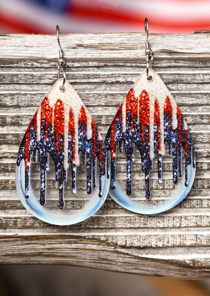 

Earrings American Flag Glitter Water Drop Earrings in Multicolor. Size