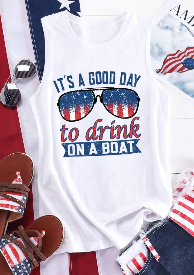 

Tank Tops It's A Good Day To Drink On A Boat American Flag Tank Top in White. Size