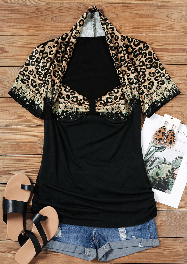 

Blouses Leopard Fake Two-Piece Blouse in Black. Size: M