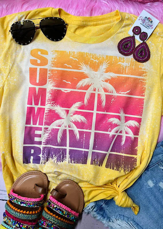 

T-shirts Tees Summer Gradient Palm Tree O-Neck T-Shirt Tee in Multicolor. Size