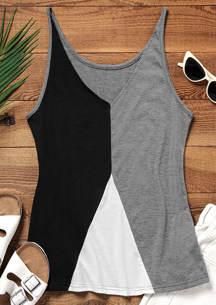 

Tank Tops Color Block Concise V-Neck Tank Top in Multicolor. Size: L,,XL