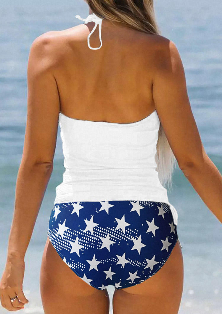 

Tankinis American Flag Star Drawstring Halter Tankini Set in White. Size: L,,XL