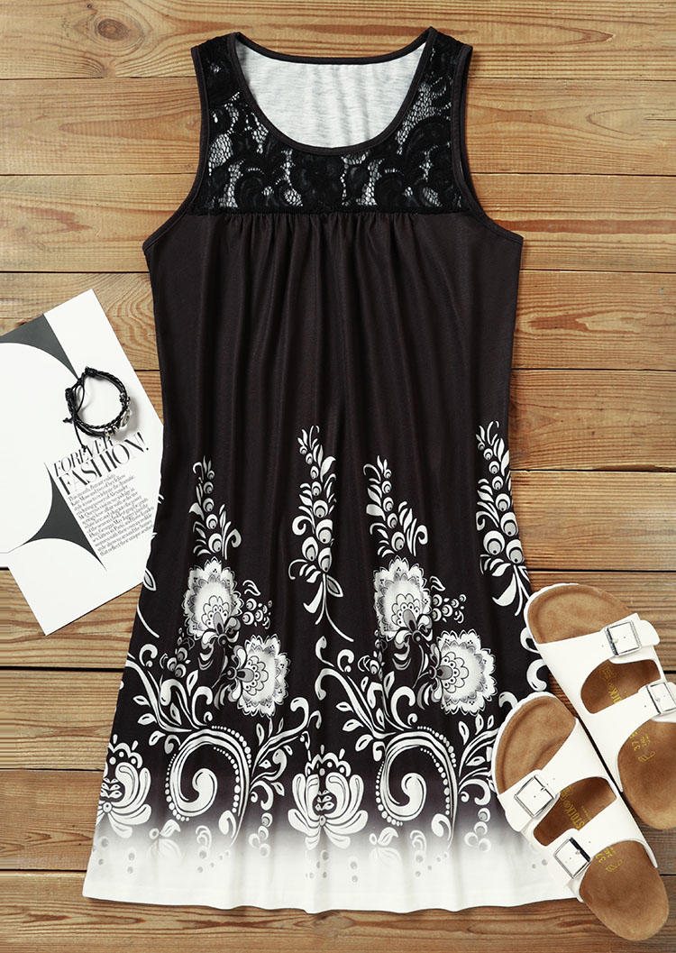 

Mini Dresses Floral Lace Splicing Gradient Ruffled Sleeveless Mini Dress in Black. Size: L,M,,XL