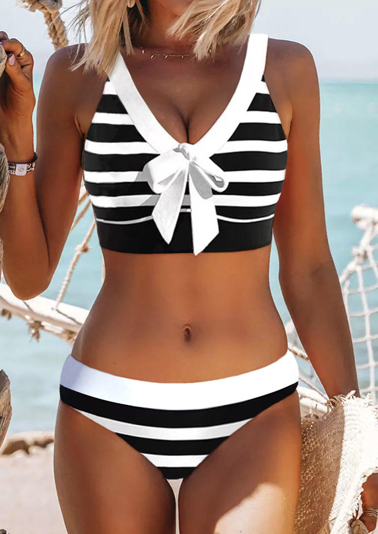 

Bikini Sets Striped Bowknot Adjustable Strap Bikini Set in Multicolor. Size: L,M,,XL