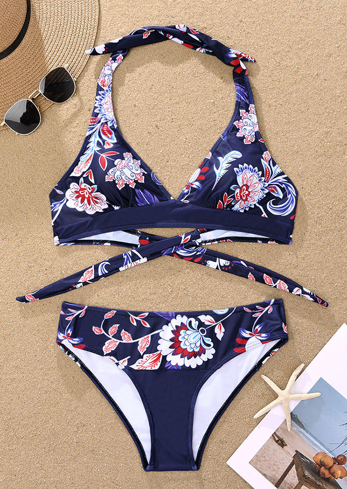 

Bikini Sets Floral Halter Tie Bikini Set - Navy Blue in Blue. Size