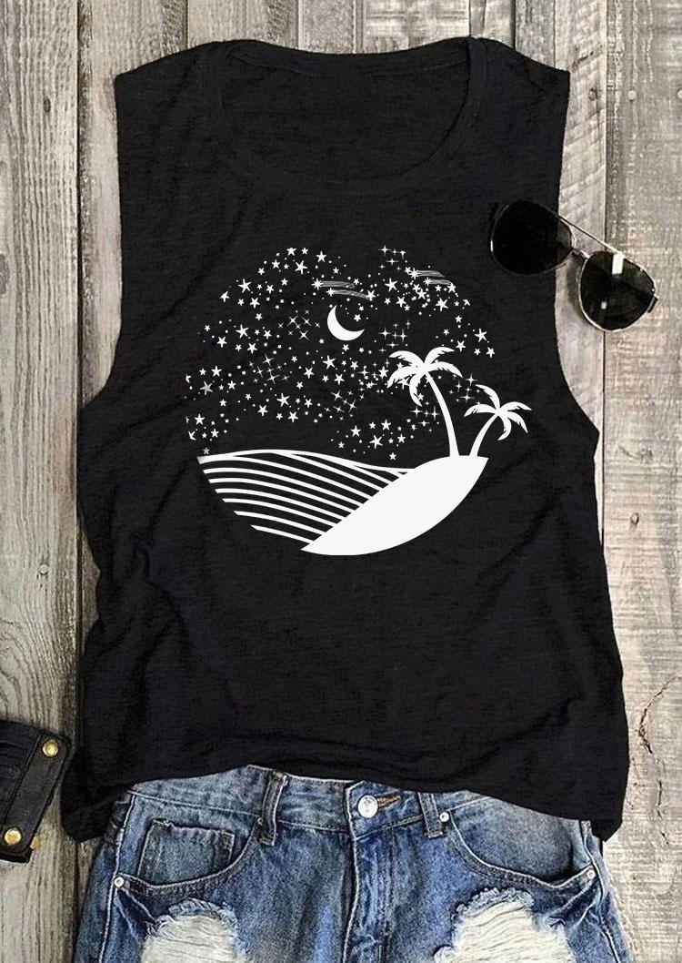

Tank Tops Coconut Tree Moon Star Tank Top in Black. Size