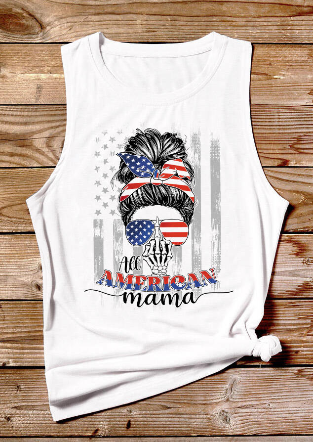 

Tank Tops All American Mama Flag Skeleton Tank Top in White. Size
