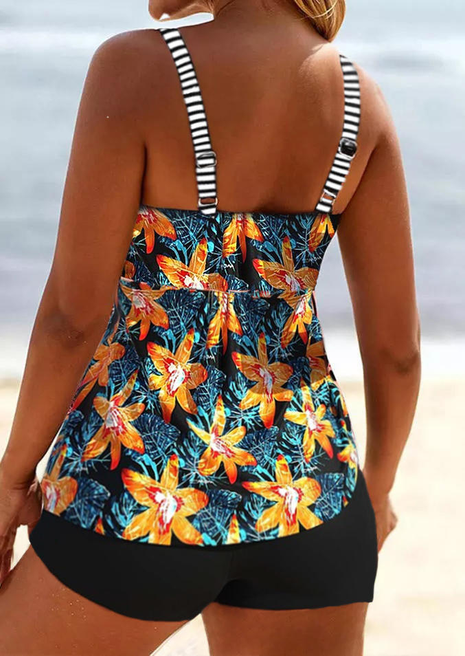

Tankinis Floral Striped Open Back Tankini Set in Multicolor. Size: L,M,,XL