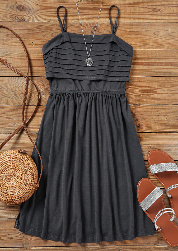 

Mini Dresses Ruffled Slit Spaghetti Strap Mini Dress in Gray. Size: L,M,,XL